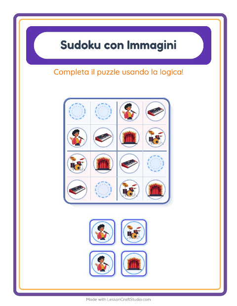 Anteprima della scheda di Sudoku Illustrato con Musica per Scuola dell'infanzia (5-7 anni)