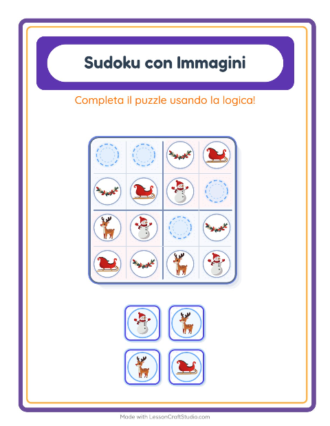 Anteprima della scheda di Sudoku Illustrato con Natale per Scuola dell'infanzia (5-7 anni)