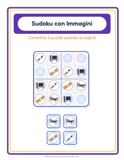 Anteprima della scheda di Sudoku Illustrato con Ospedale per Scuola dell'infanzia (5-7 anni)