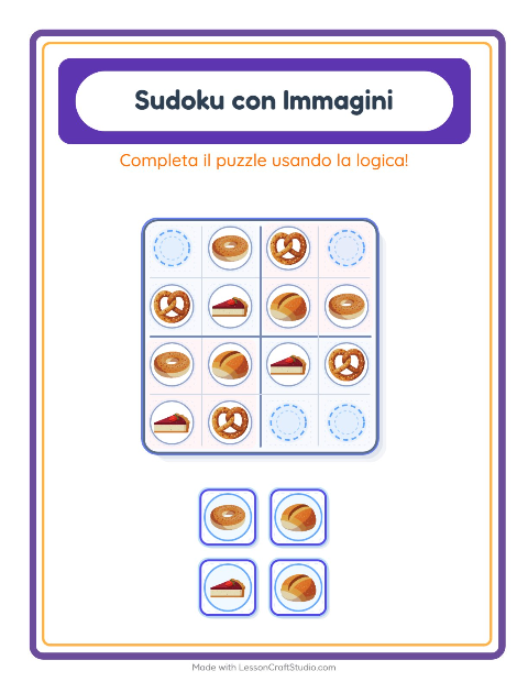 Anteprima della scheda di Sudoku Illustrato con Panetteria per Scuola dell'infanzia (5-7 anni)