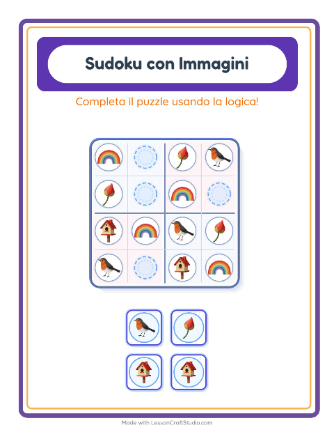 Anteprima della scheda di Sudoku Illustrato con Primavera per Scuola dell'infanzia (5-7 anni)