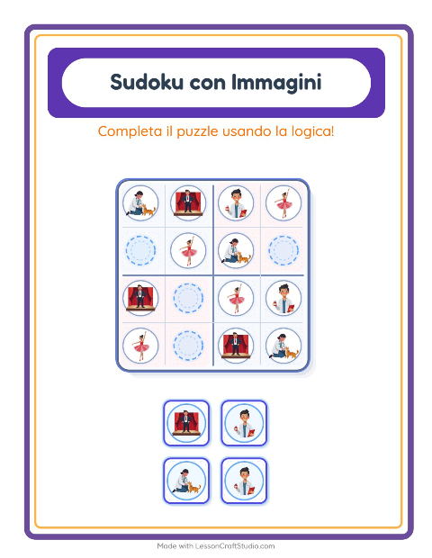 Anteprima della scheda di Sudoku Illustrato con Professioni per Scuola dell'infanzia (5-7 anni)
