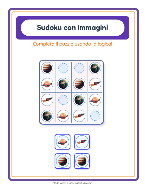 Anteprima della scheda di Sudoku Illustrato con Spazio per Scuola dell'infanzia (5-7 anni)