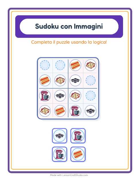 Anteprima della scheda di Sudoku Illustrato con Utensili da cucina per Scuola dell'infanzia (5-7 anni)