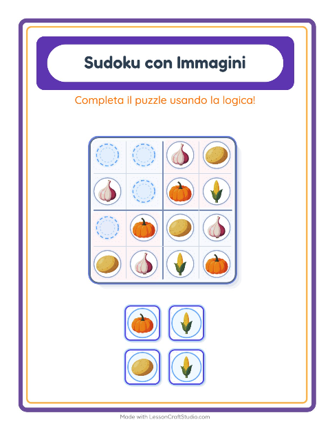 Anteprima della scheda di Sudoku Illustrato con Verdure per Scuola dell'infanzia (5-7 anni)