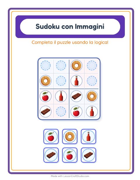 Anteprima della scheda di Sudoku Illustrato con Al supermercato per Scuola dell'infanzia (5-7 anni)
