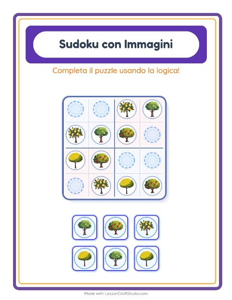 Anteprima della scheda di Sudoku Illustrato con Alberi per Scuola dell'infanzia (5-7 anni)