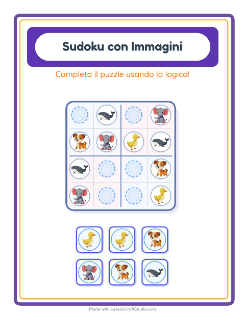 Anteprima della scheda di Sudoku Illustrato con Animali per Scuola dell'infanzia (5-7 anni)