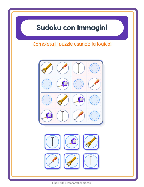 Anteprima della scheda di Sudoku Illustrato con Attrezzi per Scuola dell'infanzia (5-7 anni)