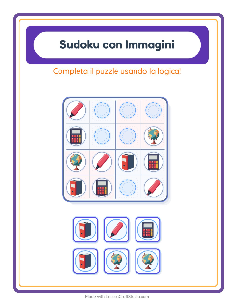 Anteprima della scheda di Sudoku Illustrato con Aula per Scuola dell'infanzia (5-7 anni)