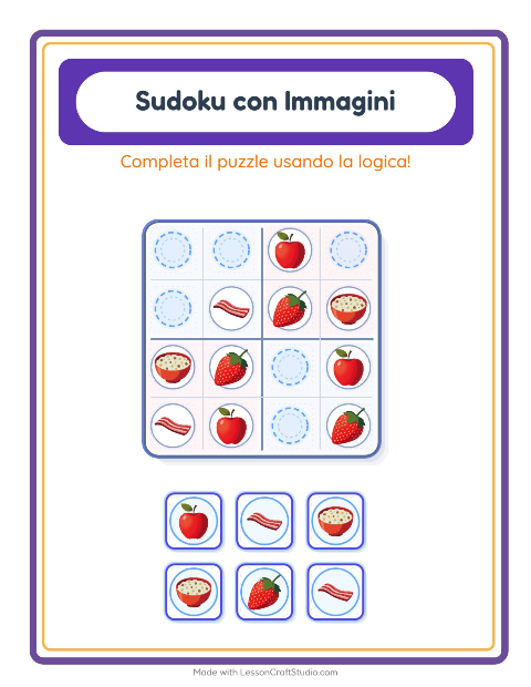 Anteprima della scheda di Sudoku Illustrato con Colazione per Scuola dell'infanzia (5-7 anni)