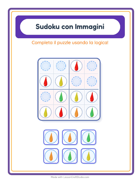 Anteprima della scheda di Sudoku Illustrato con Colori per Scuola dell'infanzia (5-7 anni)