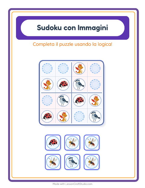 Anteprima della scheda di Sudoku Illustrato con Cose che volano per Scuola dell'infanzia (5-7 anni)