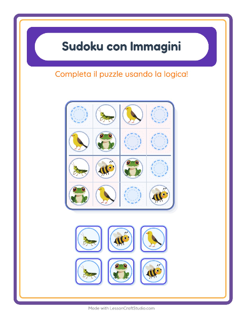 Anteprima della scheda di Sudoku Illustrato con Creature della foresta per Scuola dell'infanzia (5-7 anni)