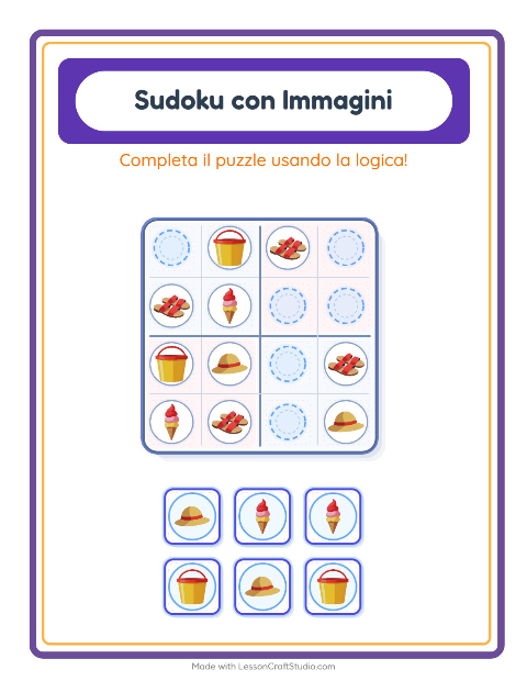 Anteprima della scheda di Sudoku Illustrato con Estate per Scuola dell'infanzia (5-7 anni)