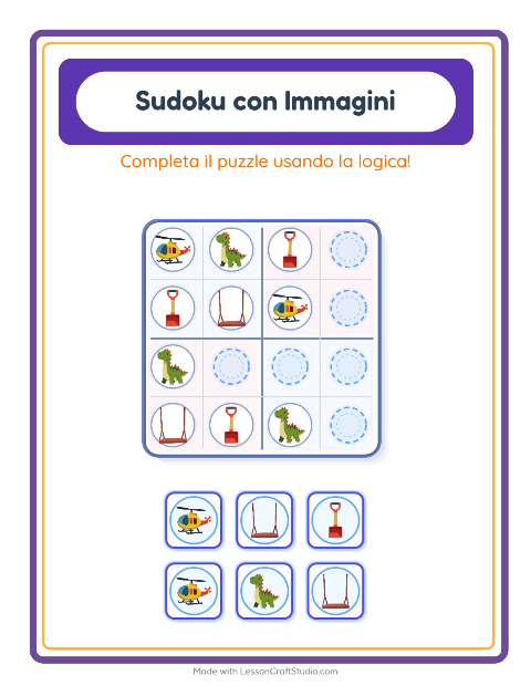 Anteprima della scheda di Sudoku Illustrato con Giocattoli per Scuola dell'infanzia (5-7 anni)