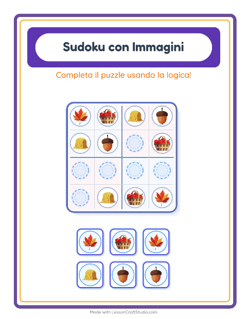 Anteprima della scheda di Sudoku Illustrato con Giorno del Ringraziamento per Scuola dell'infanzia (5-7 anni)