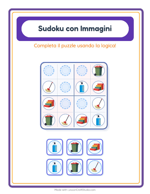 Anteprima della scheda di Sudoku Illustrato con In giro per casa per Scuola dell'infanzia (5-7 anni)