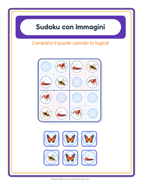 Anteprima della scheda di Sudoku Illustrato con Insetti e scarafaggi per Scuola dell'infanzia (5-7 anni)
