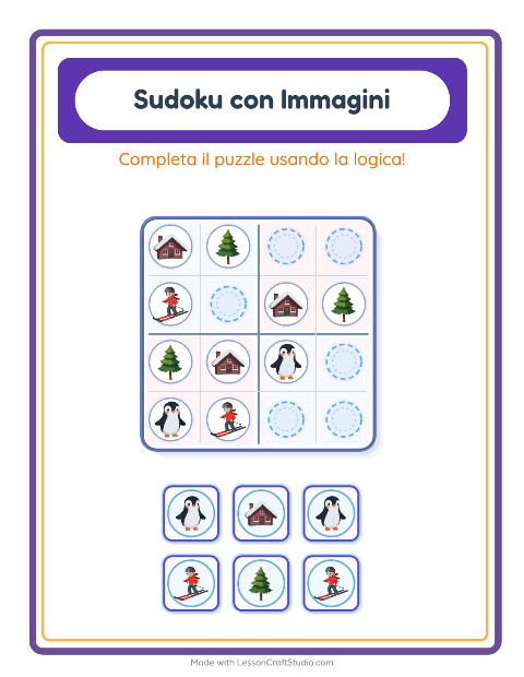 Anteprima della scheda di Sudoku Illustrato con Inverno per Scuola dell'infanzia (5-7 anni)