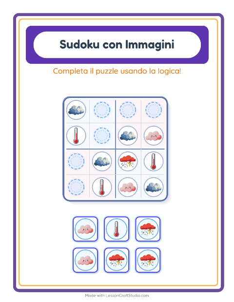 Anteprima della scheda di Sudoku Illustrato con Meteo per Scuola dell'infanzia (5-7 anni)
