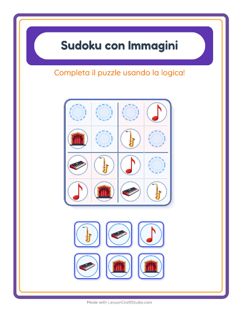 Anteprima della scheda di Sudoku Illustrato con Musica per Scuola dell'infanzia (5-7 anni)