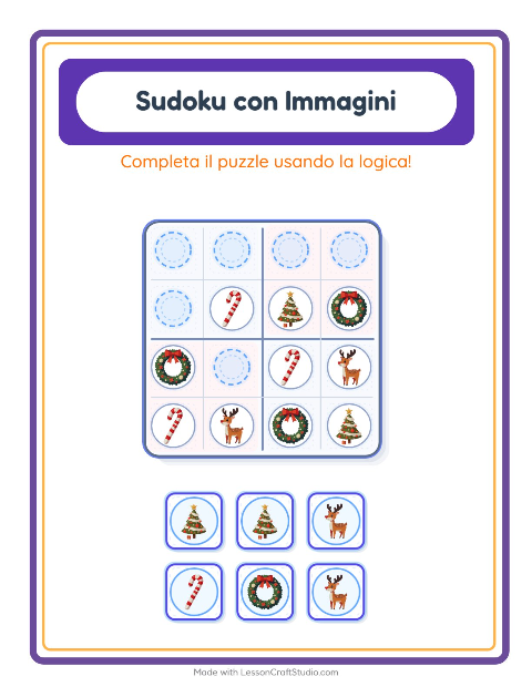 Anteprima della scheda di Sudoku Illustrato con Natale per Scuola dell'infanzia (5-7 anni)