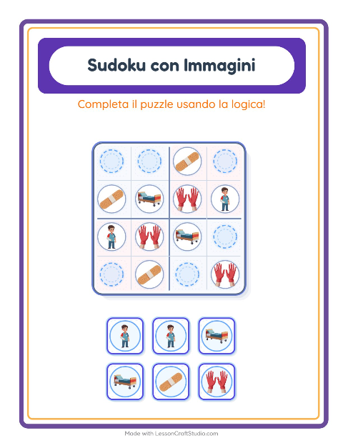 Anteprima della scheda di Sudoku Illustrato con Ospedale per Scuola dell'infanzia (5-7 anni)