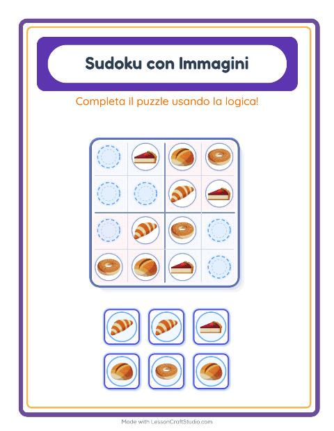 Anteprima della scheda di Sudoku Illustrato con Panetteria per Scuola dell'infanzia (5-7 anni)