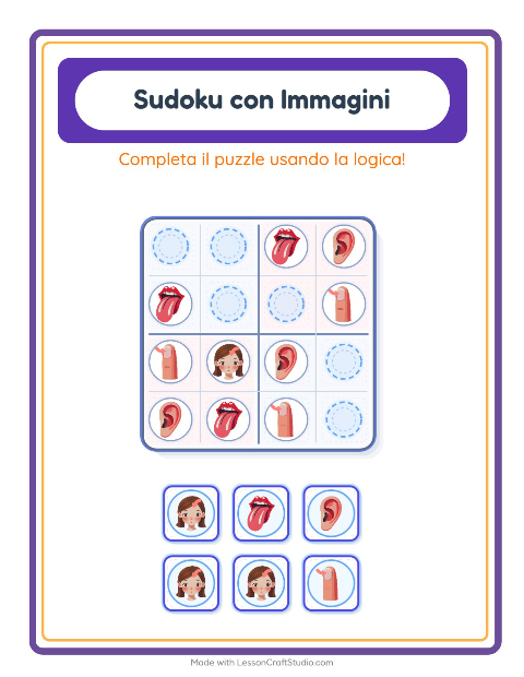 Anteprima della scheda di Sudoku Illustrato con Parti del corpo per Scuola dell'infanzia (5-7 anni)