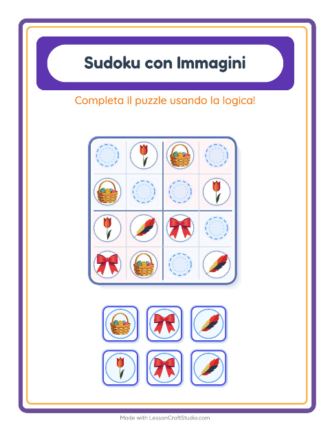 Anteprima della scheda di Sudoku Illustrato con Pasqua per Scuola dell'infanzia (5-7 anni)