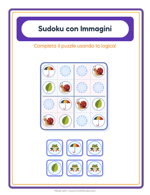 Anteprima della scheda di Sudoku Illustrato con Primavera per Scuola dell'infanzia (5-7 anni)
