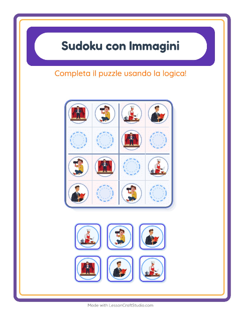 Anteprima della scheda di Sudoku Illustrato con Professioni per Scuola dell'infanzia (5-7 anni)