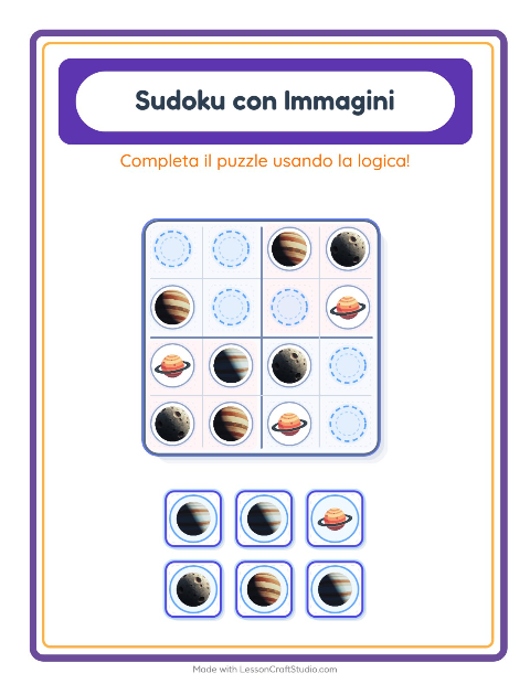 Anteprima della scheda di Sudoku Illustrato con Spazio per Scuola dell'infanzia (5-7 anni)