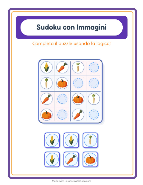 Anteprima della scheda di Sudoku Illustrato con Verdure per Scuola dell'infanzia (5-7 anni)