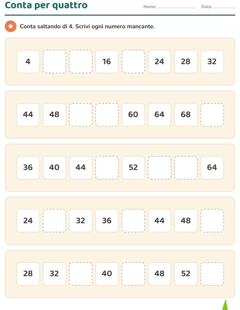 Anteprima della scheda di Tabella dei numeri con Colori per Scuola primaria classe seconda