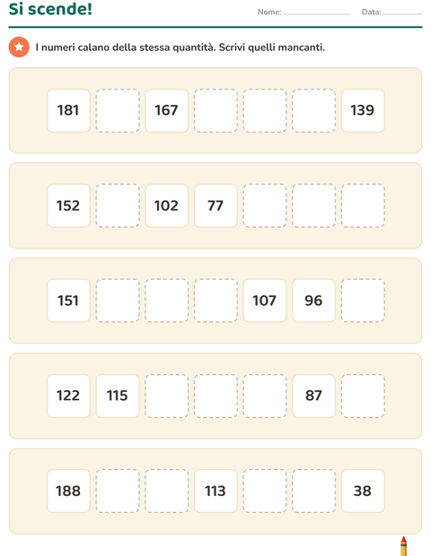 Anteprima della scheda di Tabella dei numeri con Aula per Scuola primaria classe terza