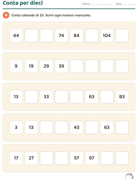 Anteprima della scheda di Tabella dei numeri con Casa BN 2 per Scuola primaria classe prima