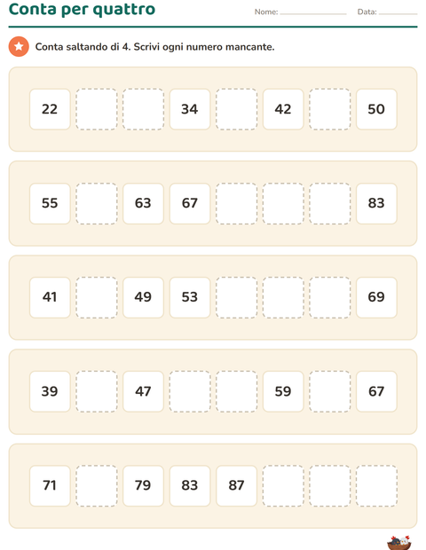 Anteprima della scheda di Tabella dei numeri con Primavera per Scuola primaria classe seconda