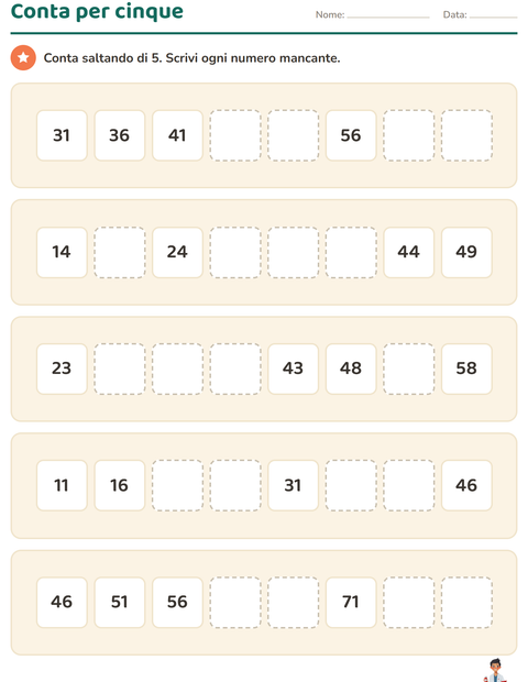 Anteprima della scheda di Tabella dei numeri con Professioni per Scuola primaria classe prima