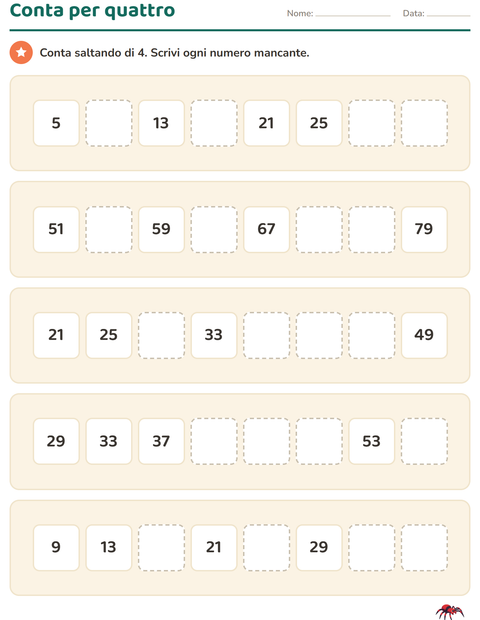 Anteprima della scheda di Tabella dei numeri con Varie per Scuola primaria classe seconda