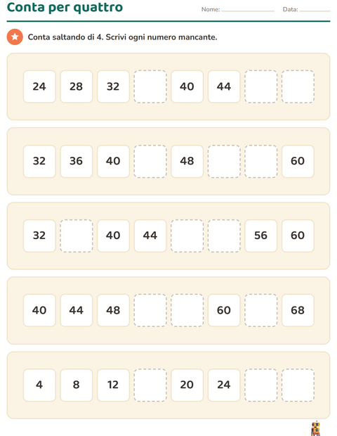 Contare per 3 e per 4 e numeri dispari per la classe seconda — 5