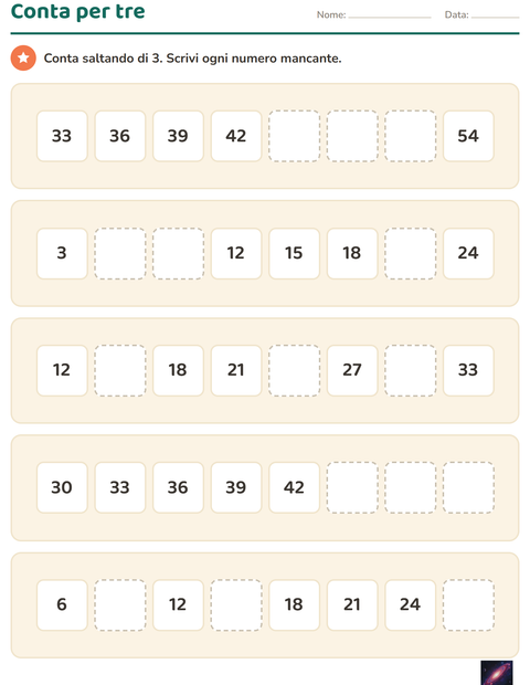 Anteprima della scheda di Tabella dei numeri con Spazio per Scuola primaria classe seconda