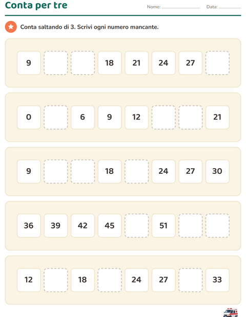 Anteprima della scheda di Tabella dei numeri con Veicoli per Scuola primaria classe seconda