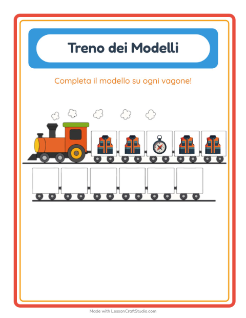Anteprima della scheda di Treno Dei Modelli con Campeggio per Scuola dell'infanzia (5-7 anni)