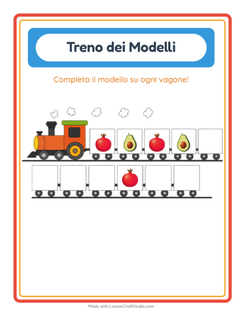 Anteprima della scheda di Treno Dei Modelli con Frutta per Scuola dell'infanzia (5-7 anni)