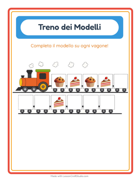Anteprima della scheda di Treno Dei Modelli con Panetteria per Scuola dell'infanzia (5-7 anni)