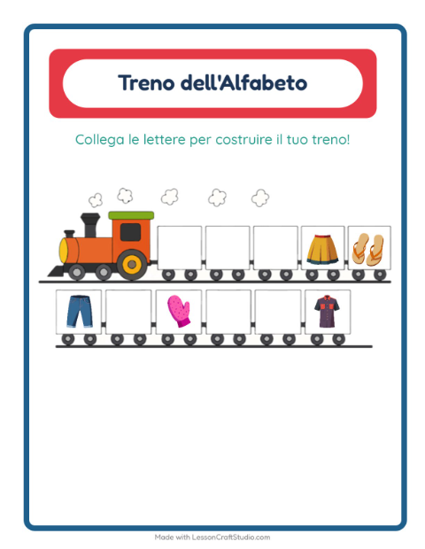 Anteprima della scheda di Treno Dell'alfabeto con Abbigliamento per Scuola dell'infanzia (3-5 anni)