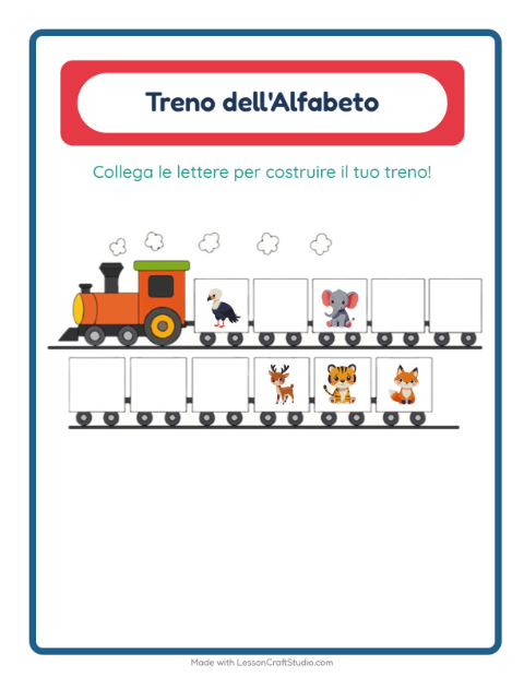 Anteprima della scheda di Treno Dell'alfabeto con Animali per Scuola dell'infanzia (3-5 anni)
