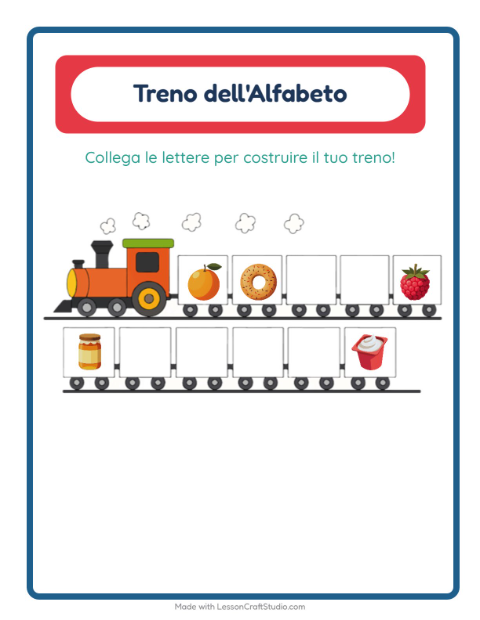Anteprima della scheda di Treno Dell'alfabeto con Colazione per Scuola dell'infanzia (3-5 anni)